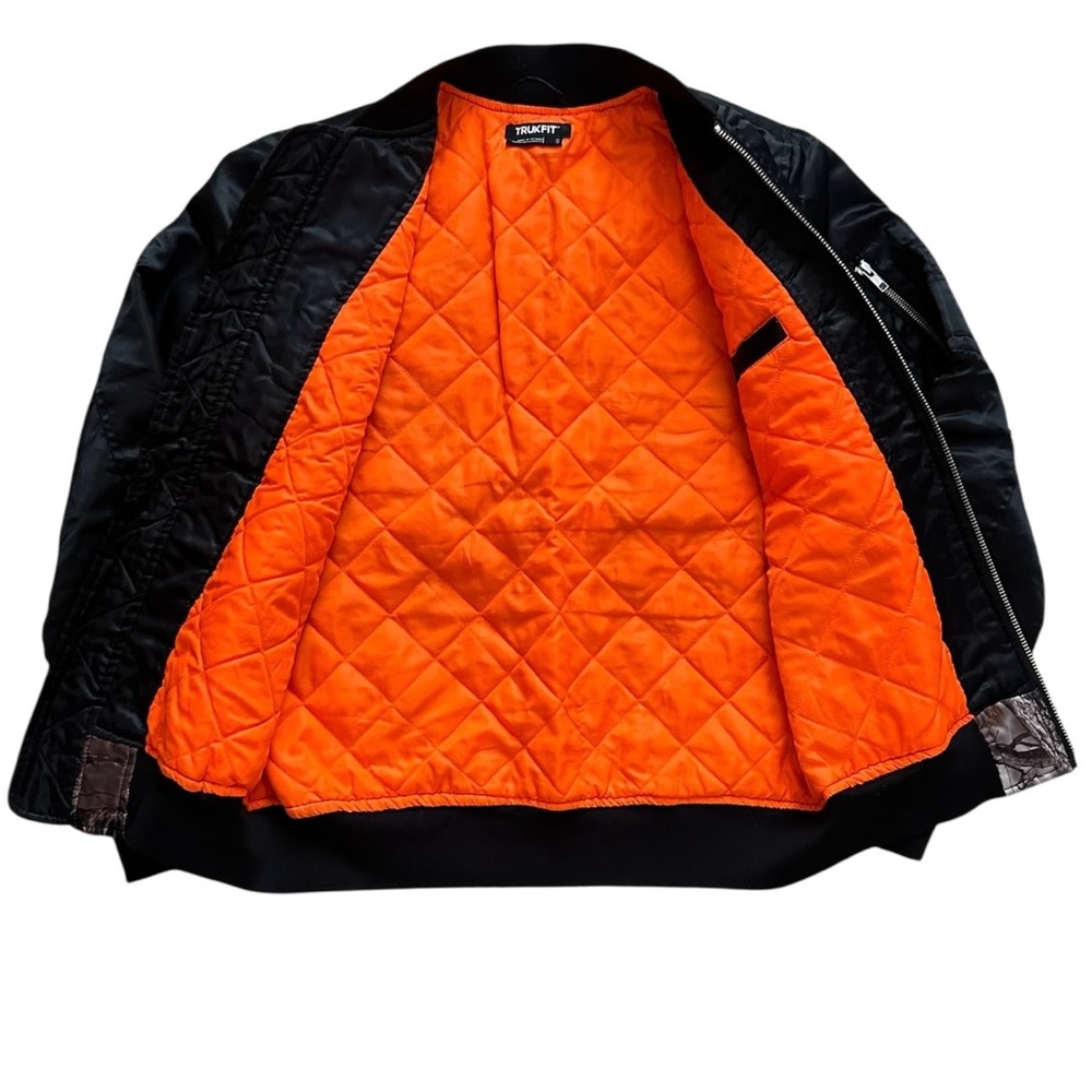 Trukfit Bomber Jacket Mens‎ Small Black Camo Orange Quilted Lined - Picture 11 of 15